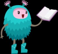 cute cartoon creature with a book